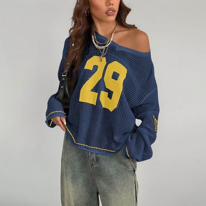 Manga 2025 Cross-border European And American New Fashion Casual Street Trend Digital Printed V-neck Long Sleeve Knitted Sweater