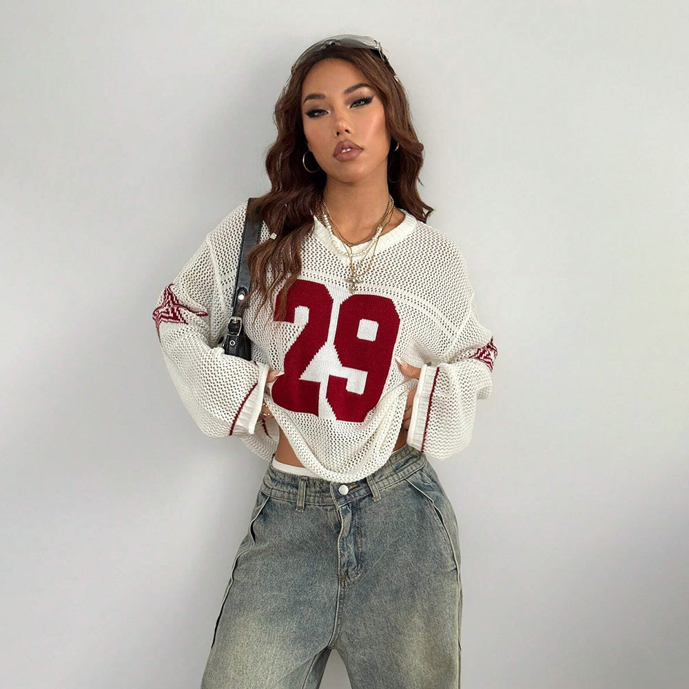 Manga 2025 Cross-border European And American New Fashion Casual Street Trend Digital Printed V-neck Long Sleeve Knitted Sweater